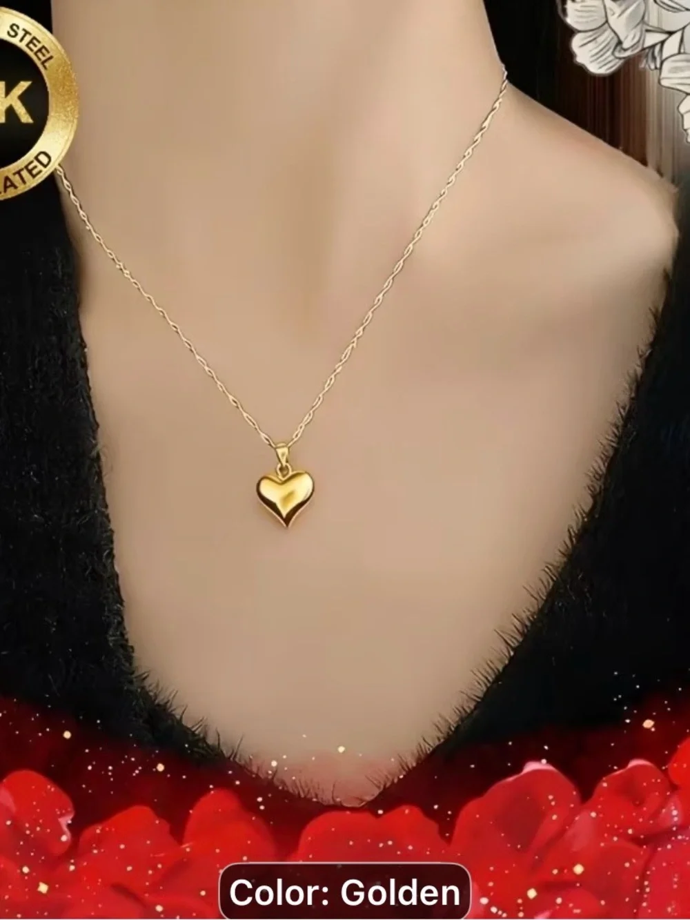 High-quality 316L Gold pleated Heart Pendant Necklace - Women Jewelry